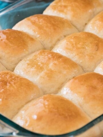 Dinner rolls in glass baking dish