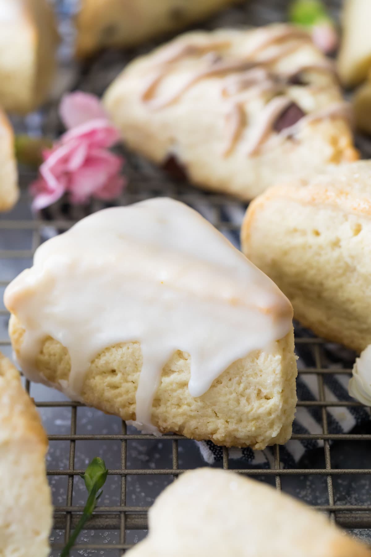 scone with glaze on cooling rack