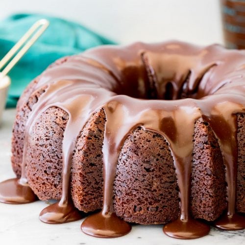 chocolate bundt cake with chocolate glaze