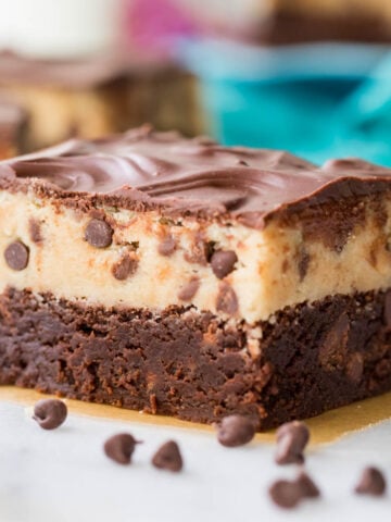 cookie dough brownie: brownie bottom layer, cookie dough on top covered with chocolate