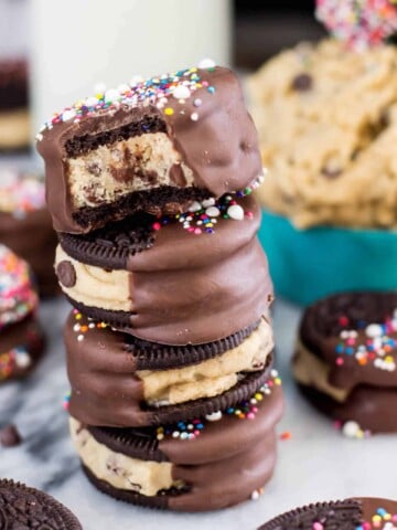 Stack of four cookie dough oreos