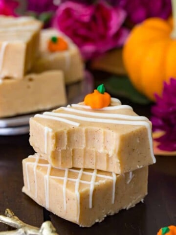 Stacked blocks of pumpkin spice fudge