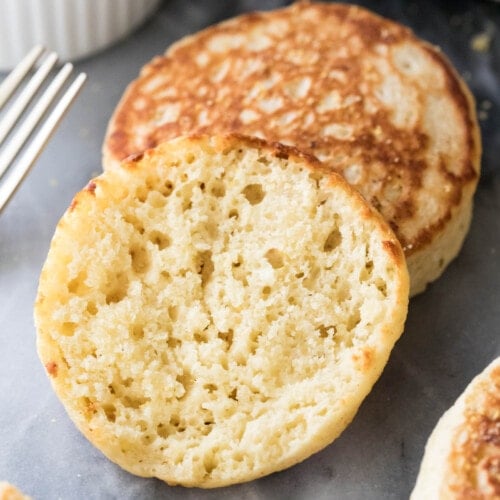 Finished English muffin closeup