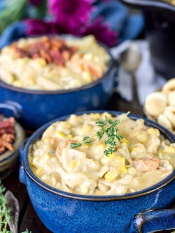 Two bowls of turkey chowder