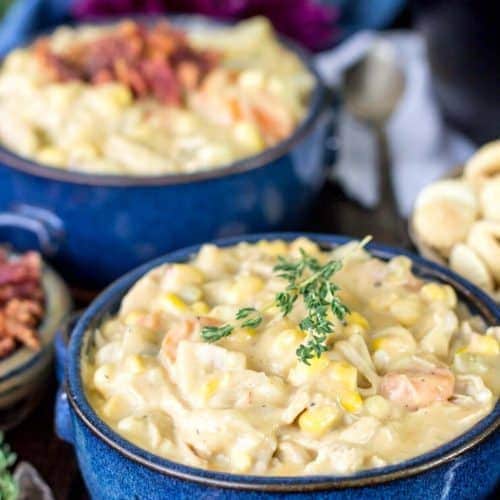 Two bowls of turkey chowder