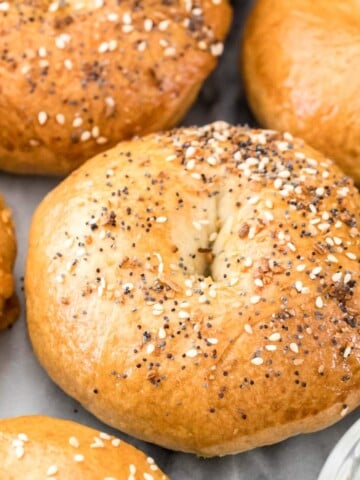 cooked bagel on marble