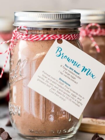 brownie mix in jar with blue instruction tag