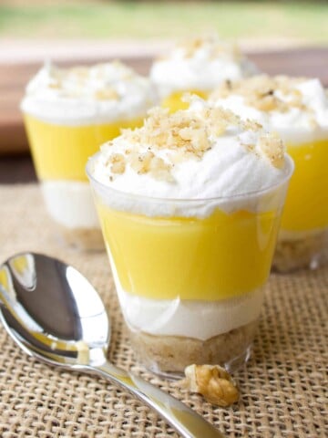 lemon lush dessert in shot glasses