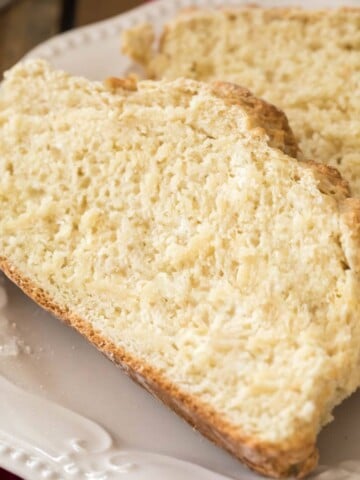 two pieces of no yeast bread on white plate