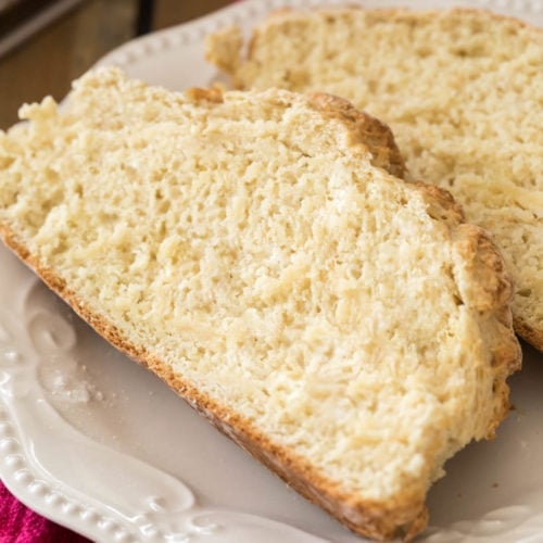 two pieces of no yeast bread on white plate