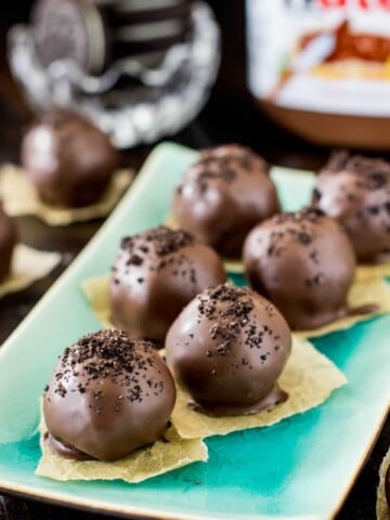 Oreo nutella truffles arranged on a plate