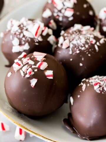 Peppermint oreo truffles on plate