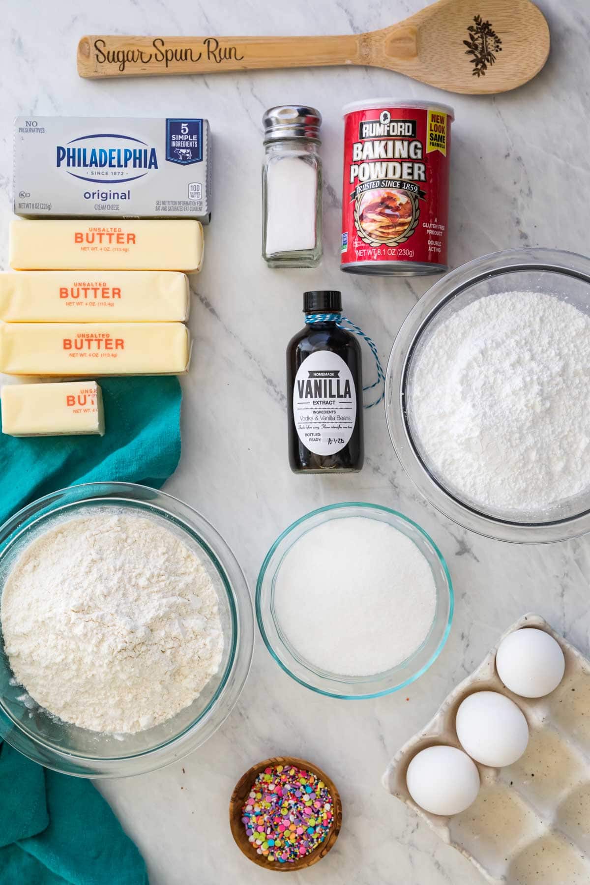 overhead view of ingredients for sugar cookie bars