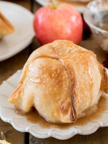 Apple dumpling on white plate