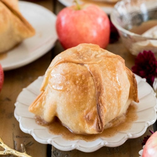 Apple dumpling on white plate