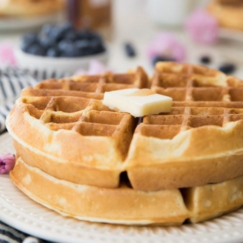 two belgian waffles on a plate